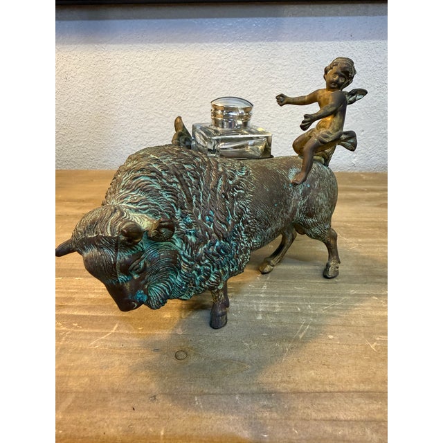 American Late 19th Century American Bison Bronze Ink Well For Sale - Image 3 of 11