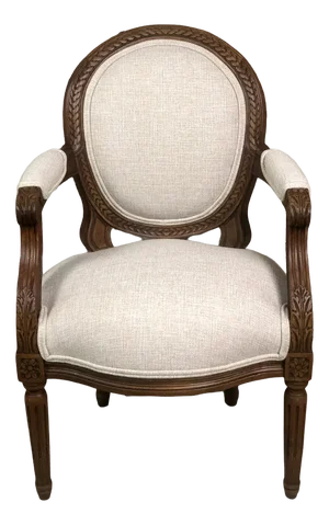Louis XVI Style Carved Walnut Armchair with Beige Upholstery