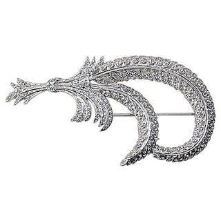 Art Deco Silver & Crystal Feathers Brooch For Sale