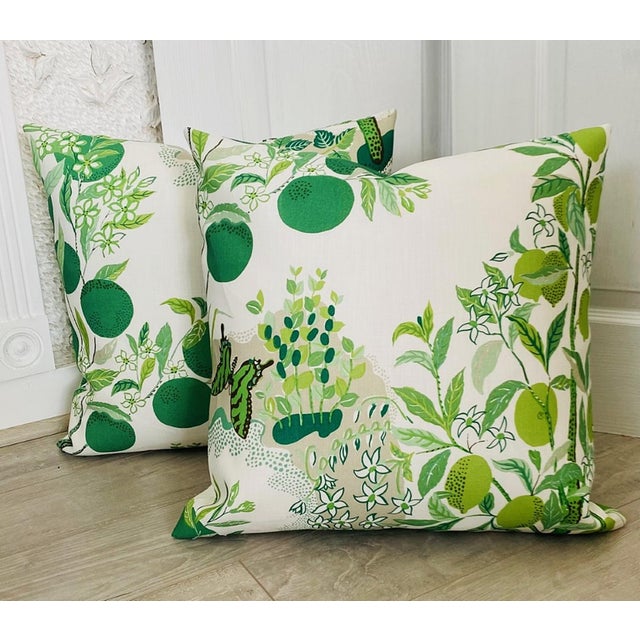 White Custom Citrus Garden Leaf Double Sided Outdoor Pillows - a Pair For Sale - Image 8 of 10