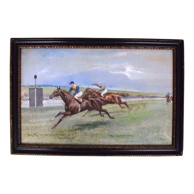 Pretty Polly Wins the Jockey Club Cup Newmarket 1905 "Her Twentieth Victory" W/ Bachelor's Button 2nd Watercolour by John Beer (British c.1860-1930) For Sale