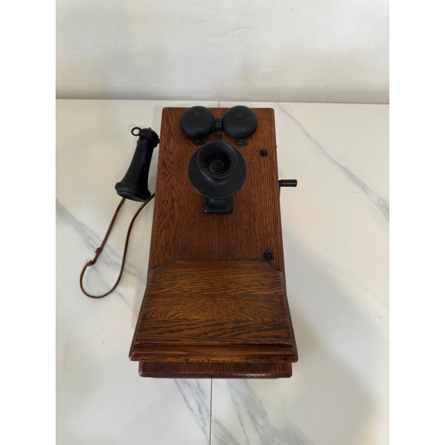 Late 20th Century American Electric Wood and Bakelite Antique Wall Crank Phone For Sale - Image 4 of 12