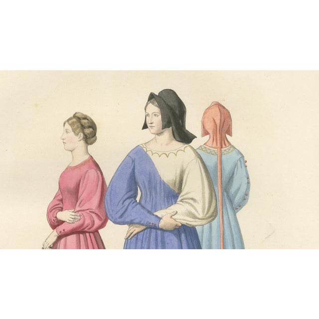 Mercuri, Medieval Women Costume Plate, Hand-Colored Print, 1845 For Sale - Image 4 of 9