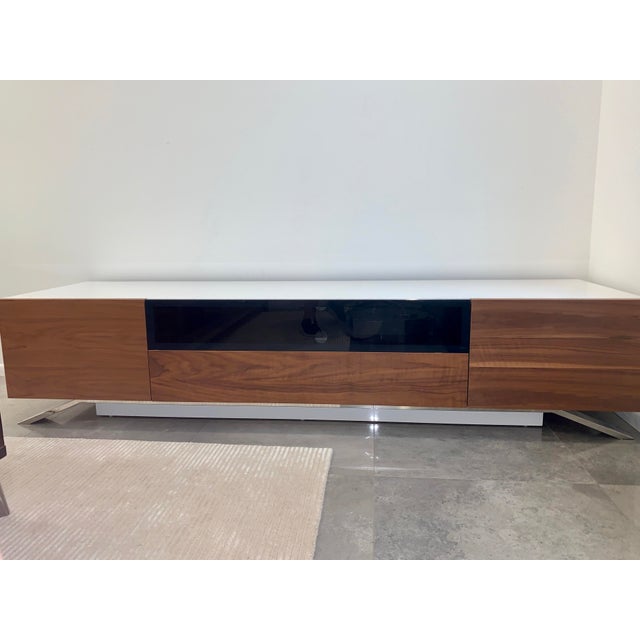 Modern White Walnut Media Console Chairish