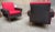 Set of Armchairs in Red and Black with Brass Legs, 1950s For Sale - Image 4 of 9
