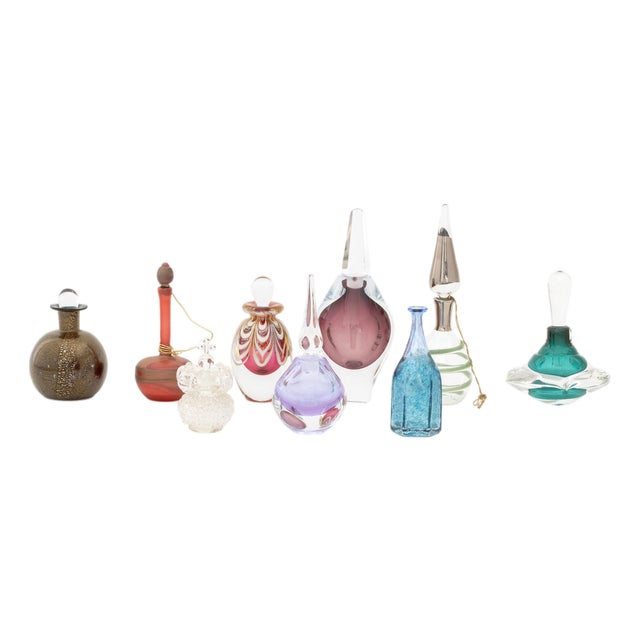 Collection of Nine Art Glass Perfume Bottles For Sale