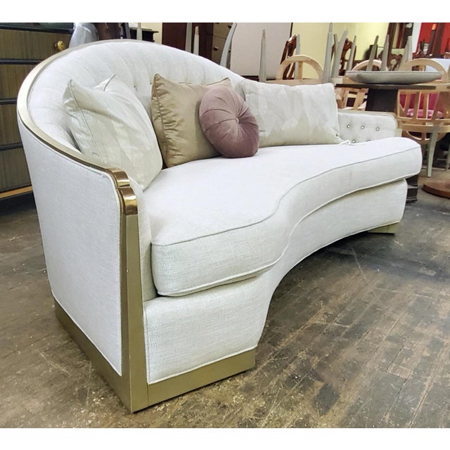 Champagne Gold Metal Trim Curved Sofa W/ Crystal Button Back Chairish