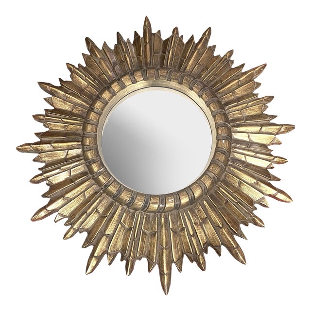 Mid Century Gold Gilt Sunburst Mirror For Sale