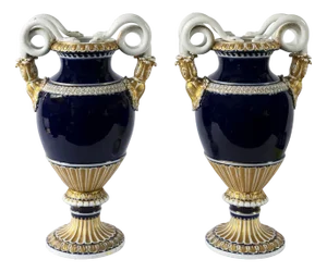 German Cobalt Blue Porcelain Vases by August Leuteritz for Meissen, 1890s, Set of 2