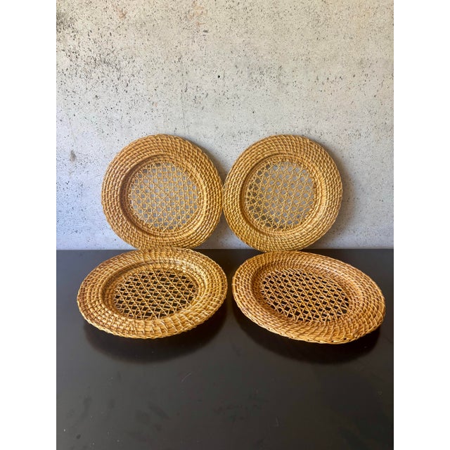 Hollywood Regency Vintage 1970s Coastal Rattan Cane Woven Charger Placemats - Set of 8 For Sale - Image 3 of 5