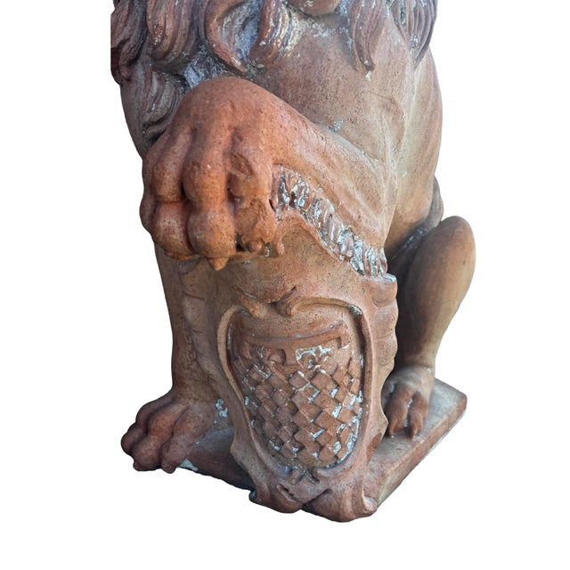 Gold Pair of Italian Terracotta Lions For Sale - Image 8 of 11