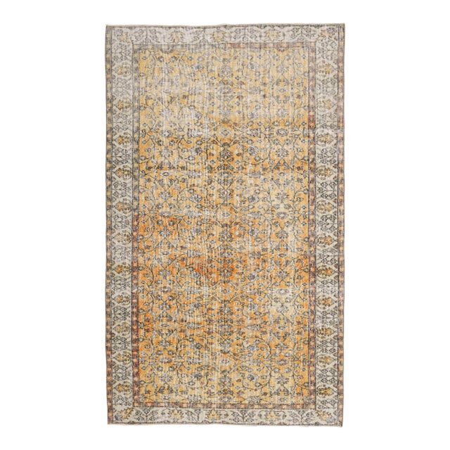 Vintage Turkish Handmade Wool Cotton Orange Rug For Sale