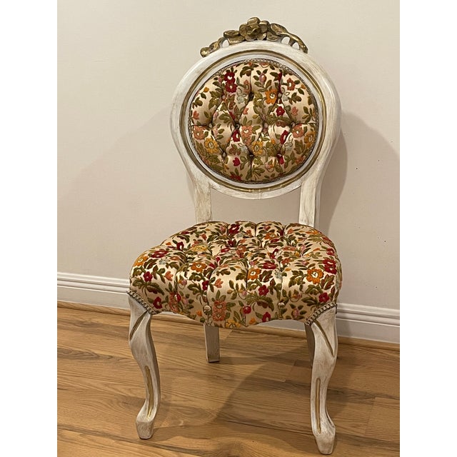 Traditional Vintage Regency Cut Velvet Distressed Dining Chair For Sale - Image 3 of 8
