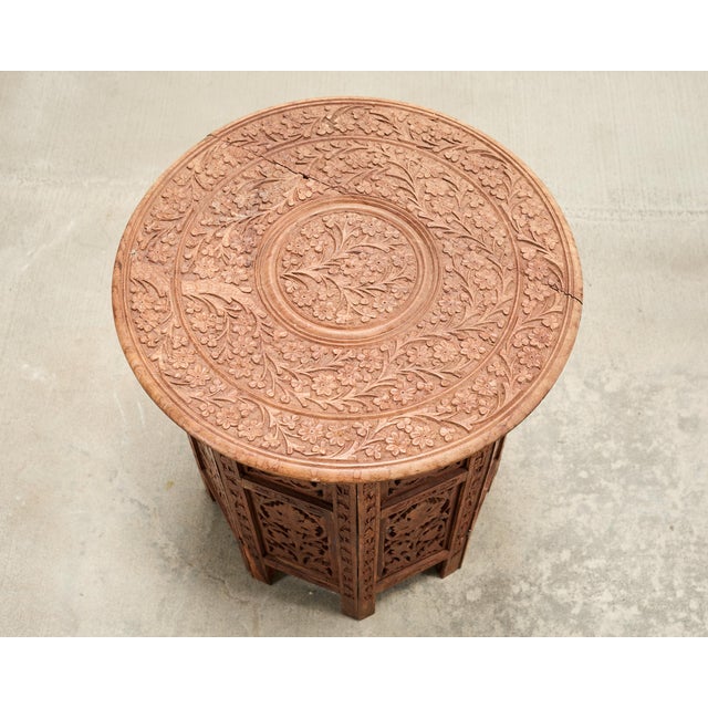 Moorish Style Carved Teak Inlaid Round Tabouret Drink Table For Sale - Image 4 of 15