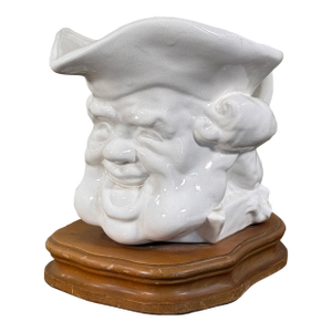 Antique English Toby Head Ceramic Table Lamp on Wooden Base