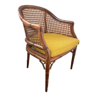 Vintage Hekman Faux Bamboo Cane Barrel Chair For Sale