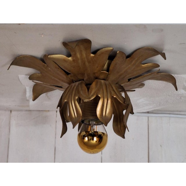 Flat Florentine Ceiling Lamp with Gold-Bronze Metal Frame, 1980s, in Very Good conditions. Designed 1980 to 1989 Up to...