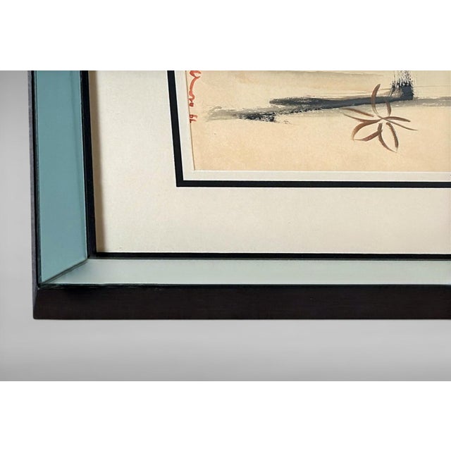 Mid 20th Century Italian Mirror Frame With Abstract Drawing on Textured Paper, Signed and Dated For Sale - Image 10 of 18