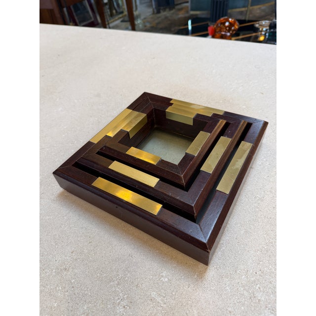 Set of Italian Wood and Brass Square Decorative Trays, 1970s For Sale In Los Angeles - Image 6 of 8