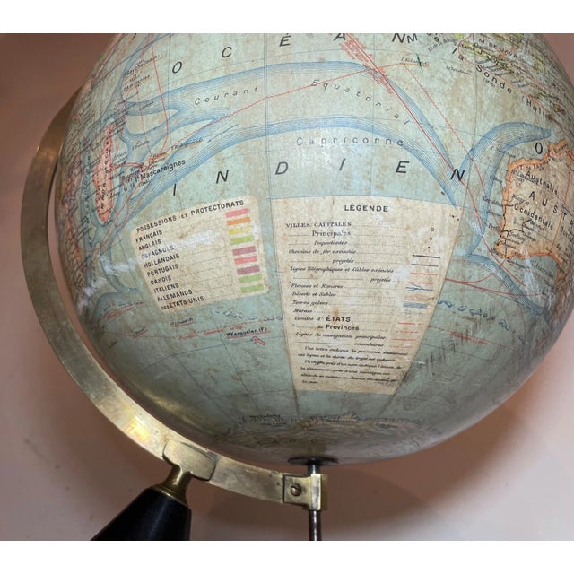 Large Terrestrial World Globe by J. Forest Early Grande 20th Century Wood Brass For Sale - Image 15 of 16