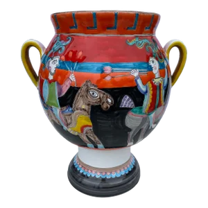Late 20th Century Original Signed Hand Painted Ceramic Vase by Giovanni Desimone