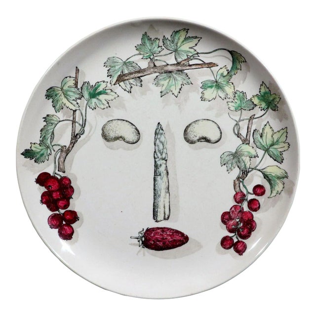 Piero Fornasetti Pottery Arcimboldesca Vegetable Face Plate, After Giuseppe Arcimboldo For Sale