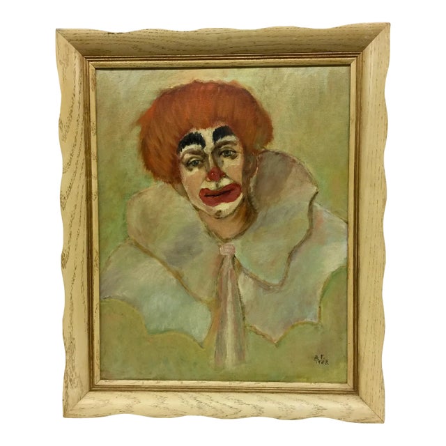 1968 Original Oil Painting by a.f. The Clown For Sale