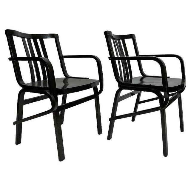 1950s Set of Mid-Century Modern Black Armchairs from Thonet, 1950s For Sale - Image 5 of 5