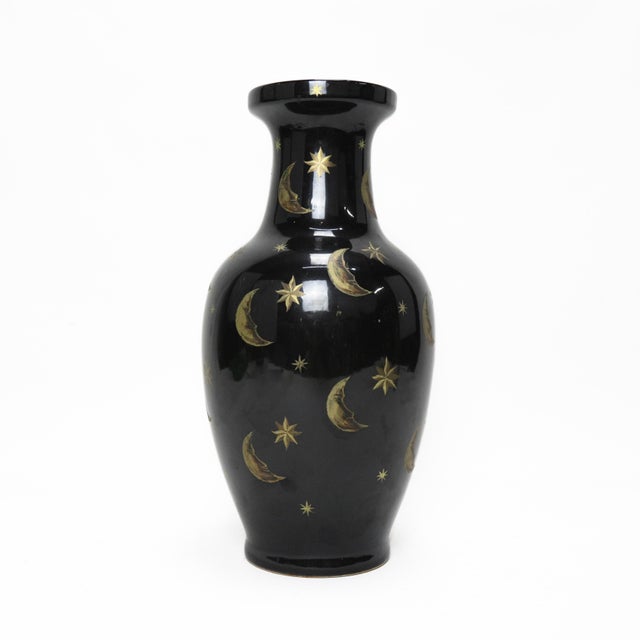 Black Ceramic Vase With Gold Moon and Star Motif For Sale - Image 10 of 10