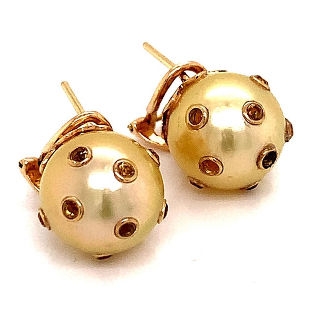 South Sea Pearl Sapphire Earrings 14k Gold Certified For Sale - Image 10 of 15