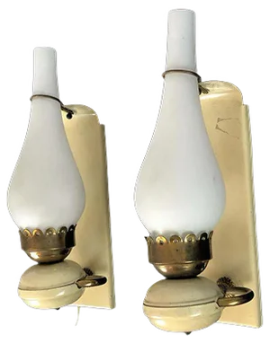Vintage Italian Brass and Opaline Sconces, 1950s, Set of 2