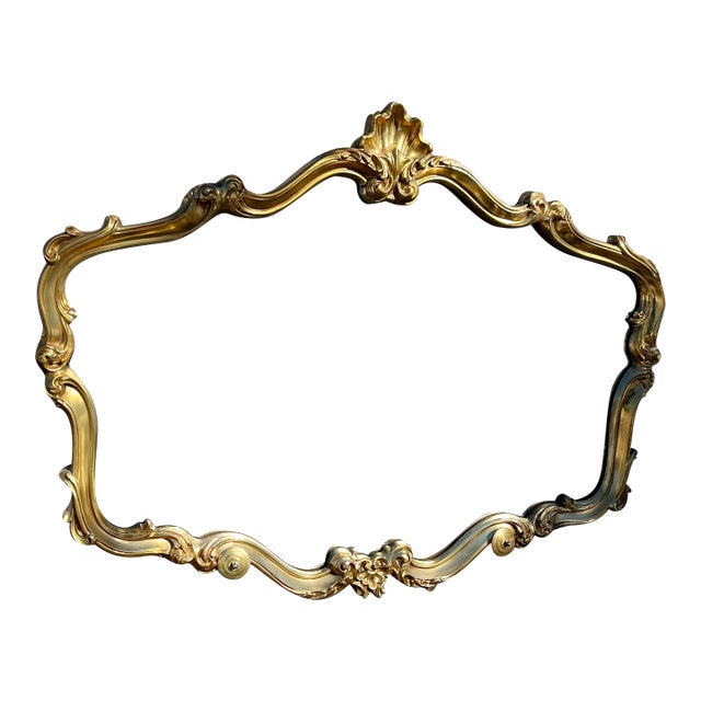 1980s Rococo Revival Wall Mirror French Gilt Gold Shellwork & Scrolls 43" Wide For Sale