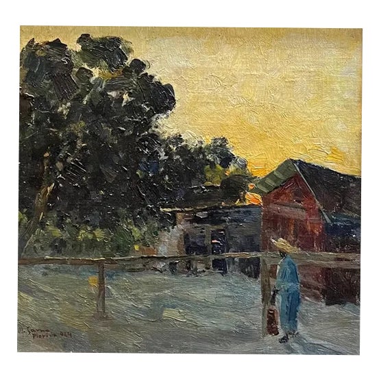 Matteo Sarno, Florida, 1924, Oil on Cardboard For Sale
