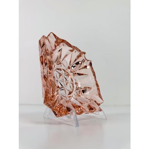 Vintage French Peach-Pink Diamond-Cut Glass Ashtray, 1950s For Sale - Image 17 of 18