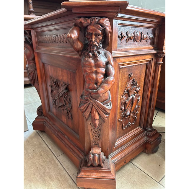 Antique Renaissance Revival Executive Desk For Sale - Image 4 of 10