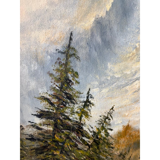 Vintage Signed Original Mountain Landscape Oil Painting on Canvas | Framed Alpine Forest Scene | 31” X 25.5” For Sale - Image 13 of 13