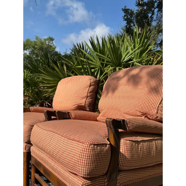 Pair of Custom Walter E. Smithe Ladder Back Lounge Chairs in Red Gingham For Sale - Image 4 of 9