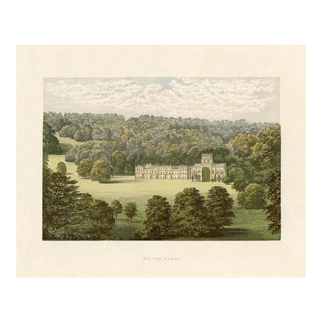 Late 1800s, Milton Abbey in Dorsetshire, Original Antique Abbey Print, Lithograph, England For Sale