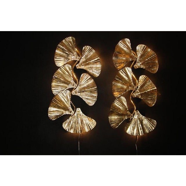 Golden Gingko Murano Glass Leaf Sconces in the style of Tommaso Barbi, 1990s, Set of 2 For Sale - Image 6 of 18