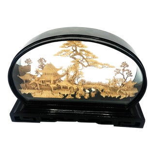 Large Mid 20th C Chinese Cork Carving Diorama For Sale