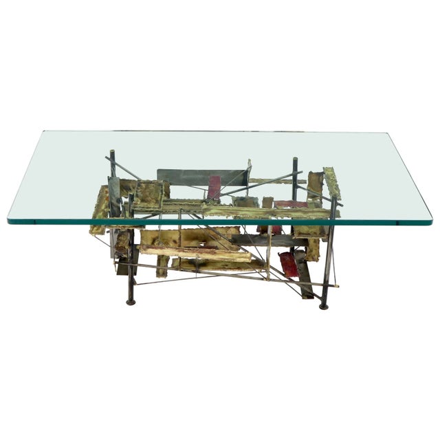 Signed & Dated 1976 Brutalist Silas Seandel Mixed Metal Coffee or Cocktail Table For Sale - Image 13 of 13