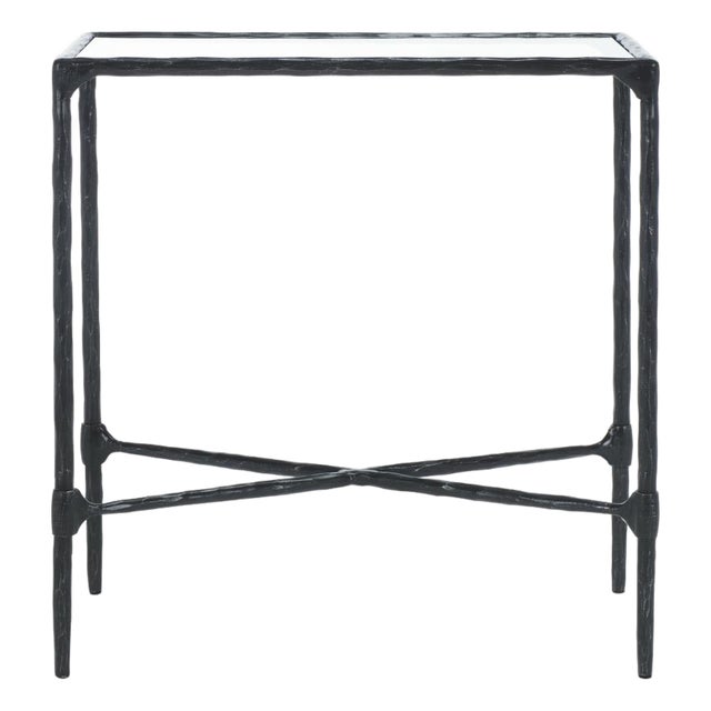 Isabellina Metal Accent Table in Black with Glass Top For Sale