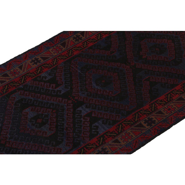 Rug & Kilim Rug & Kilim’s Baluch Rug in Navy Blue With Red Geometric Patterns For Sale - Image 4 of 8
