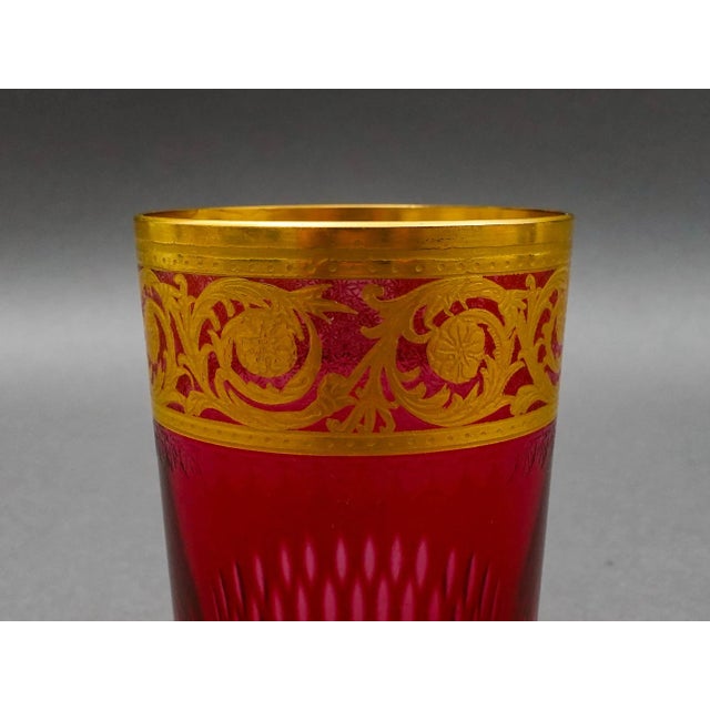 Mid 20th Century Saint St Louis Crystal France Thistle Red & Gold Encrusted Tea Tumbler Glass For Sale In Miami - Image 6 of 8