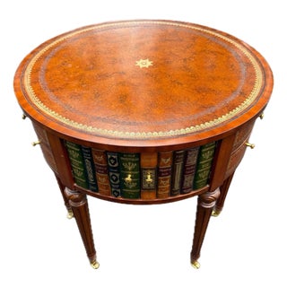 Maitland Smith Embossed Leather Top Table. Leather Bound Faux Books For Sale