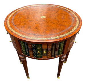 Maitland Smith Embossed Leather Top Table. Leather Bound Faux Books