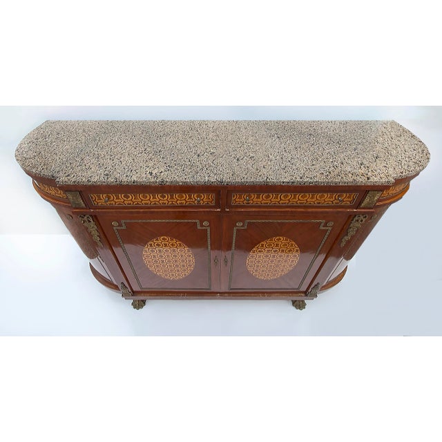 Late 20th Century Marquetry Sideboard French, Granite, Inlay, Bronze Mounts and Feet For Sale - Image 10 of 12