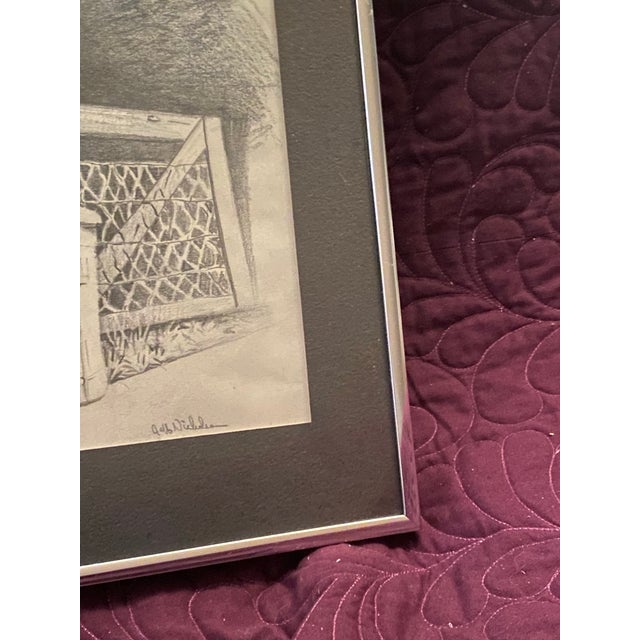 Drawing/Sketching Materials Mid 20th Century Jeff Nicholson Pencil Drawing of a Fence With a "No Trespassing" Sign and Trash Can For Sale - Image 7 of 12