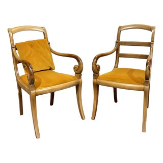 Cherrywood Armchairs with Scrolled Backs, 1960s, Set of 2 For Sale