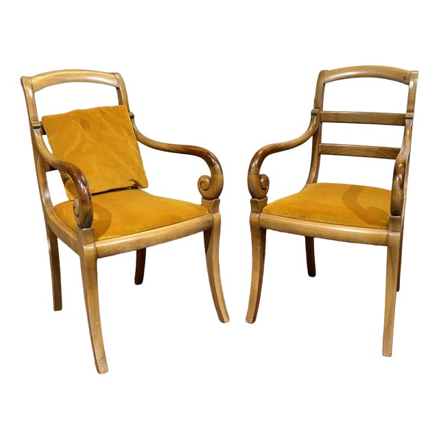 Cherrywood Armchairs with Scrolled Backs, 1960s, Set of 2 For Sale